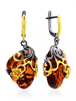 Яркие серьги с натуральным янтарём коньячного цвета «Версаль»