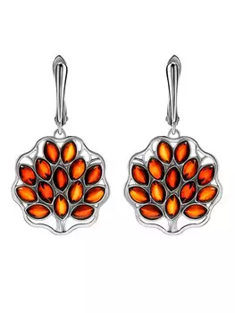 Яркие серьги с натуральным янтарем вишнёвого цвета «Древо жизни»