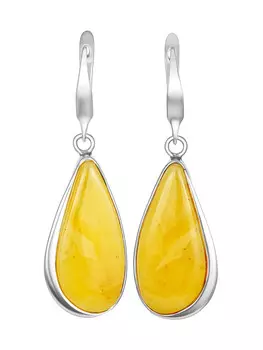 Яркие удлинённые серьги с натуральным медовым янтарём «Лагуна»