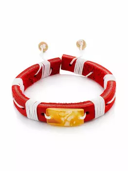 Яркий браслет из кожи и натурального цельного янтаря «Копакабана»