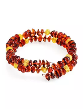 Яркий браслет из натурального янтаря на струне «Галька вишнёвая с проставками»