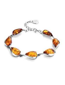 Яркий браслет из серебра и натурального коньячного янтаря «Джоконда»