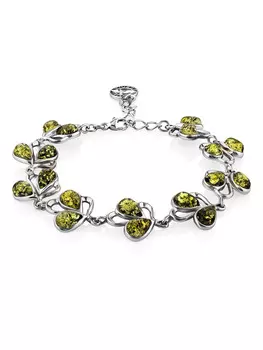 Яркий браслет с натуральным янтарём зелёного цвета «Ландыш»