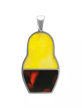 Яркий кулон с натуральным янтарём вишнёвого и медового цветов Matryoshka®