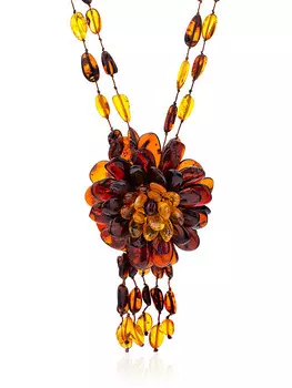 Яркое эффектное колье из натурального балтийского янтаря разных цветов «Анемон»