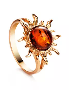 Яркое кольцо из коньячного янтаря «Гелиос»