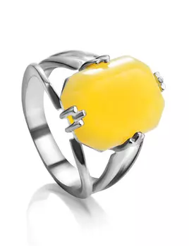 Яркое кольцо из цельного медового янтаря «Марокко»