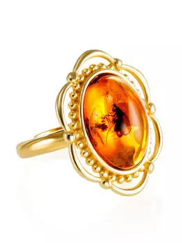 Яркое кольцо «Клио» с янтарём с включением мухи