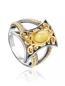 Яркое нарядное кольцо из медового янтаря «Арабеска»