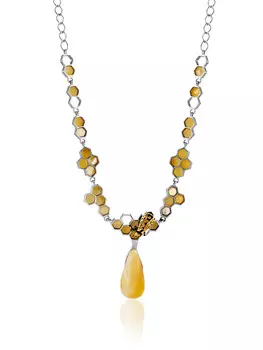 Яркое необычное колье «Винни Пух» из серебра и натурального янтаря