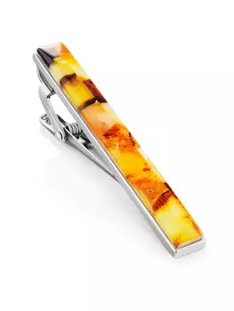 Зажим для галстука с живописной янтарной мозаикой