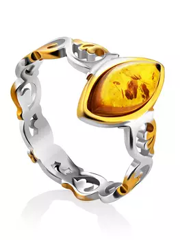Женственное кольцо «Валетта» из янтаря золотистого оттенка