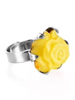 Женственное кольцо с натуральным янтарем «Роза медовая»