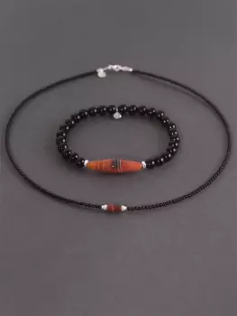 Браслет из черного и ботсванского оранжевого агата