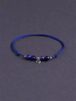 Браслет-нить из лазурита и серебра на нити, браслет для 6 чакры