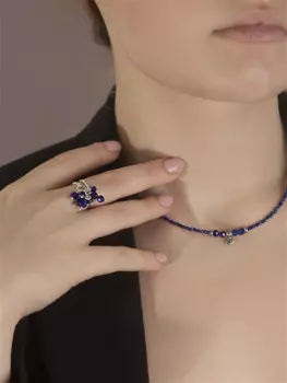 Кольцо-гроздь из лазурита и серебра