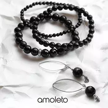 Комплект "3+1" из черного агата