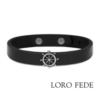 Сет - медальон LORO FEDE Штурвал, серебро 925 и браслет из натуральной кожи