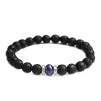 Мужской браслет "Sapphire" из лавы и сапфира