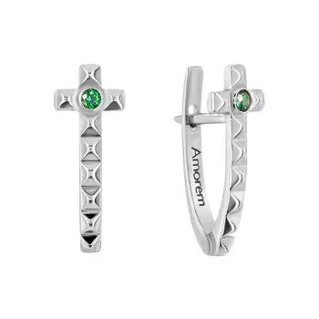 Серьги Крест с изумрудом без подвески, золото 585