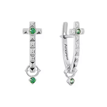 Серьги Крест с изумрудом, золото 585