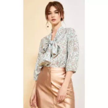 Блузка Kaloris-1719 В цвете: Голубой, Разноцветный; Размеры: 50,52,46,48,44,42