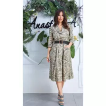 Платье Anastasia-618/2 с ремнем В цвете: Зеленый; Размеры: 50,52,48,54