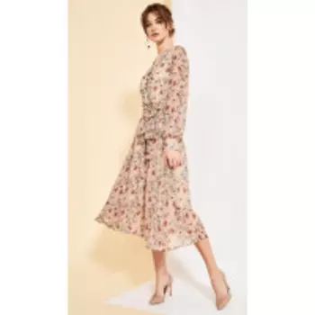 Платье Kaloris-1722 В цвете: Бежевый; Размеры: 50,52,46,48,44,42