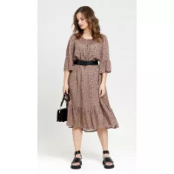 Платье TEZA-758 В цвете: Коричневый; Размеры: 56,58,60,62,50,52,46,48,54