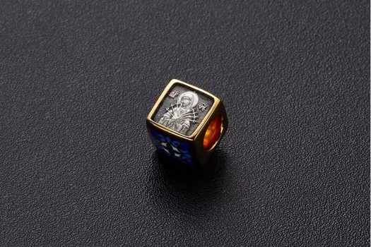 Бусина "Икона Божией матери «Семистрельная»" с синей эмалью