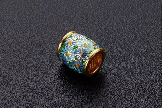 Бусина «Ромашки» c синей эмалью