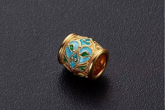 Бусина «Золотое шитье» c голубой эмалью