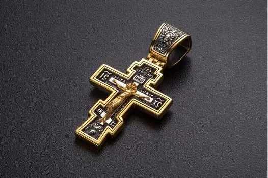 Распятие Христово. Молитва Спаси и Сохрани. Большой Серебряный крест.