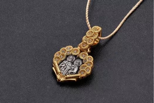 Святые Петр и Феврония. Образок c фианитами.