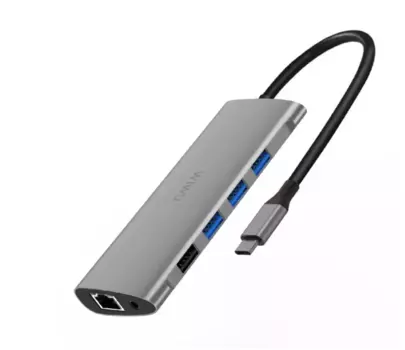 Адаптер WIWU Alpha 11 в 1 USB-C HUB на USB 3.0*3/HDMI*2/SD/Micro SD/Type-C/3.5 Stereo/VGA/RJ45 (Gray)