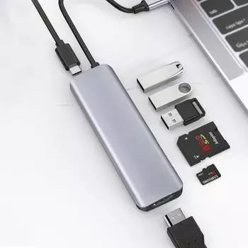 Адаптер WIWU Alpha 7 в 1 USB-C HUB на USB 3.0*3/TF/SD/HDMI/PD (A731HC) (Space Gray)