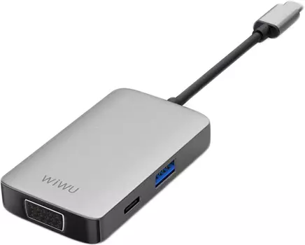 Адаптер Wiwu Alpha USB-C 5 в 1 на USB 3.0/Type-C/HDMI/VGA/Stereo (A513HVP) (Grey)