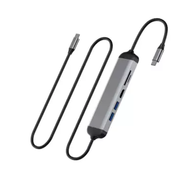 Адаптер Wiwu Alpha USB-C 5 в 1 на USB 3.0*2/HDMI/SD/Micro SD (521H) (Grey)