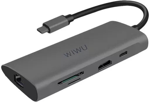 Адаптер Wiwu Alpha USB-C 8 в 1 на USB 3.0/Type-C/SD/Micro SD/HDMI/RJ45 (A831HRT) (Gray)