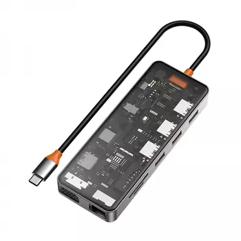 Адаптер Wiwu Cyber HUB USB-C 11 в 1 на 3xUSB 3.0/USB 2.0/SD/TF (2.0)/HDMI/RJ45/VGA/PD/Audio (CB011) (Gray)