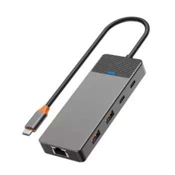 Адаптер WIWU Linker 9 в 1 USB-C HUB на 2xUSB 3.1/2xUSB 2.0/Type-C/SD/TF/LAN/PD(100W) (A923RPT) (Grey)