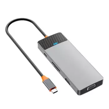 Адаптер WIWU Linker 9 в 1 USB-C HUB на USBx3/Type-Cx2/VGA/HDMI/SD/TF (A921HV) (Grey)
