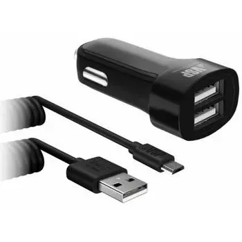 Автомобильное зарядное устройство BoraSCO 2 USB 5V/2.1A + кабель micro USB 2m Car Charger (20637) (черный)