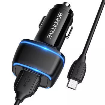 Автомобильное зарядное устройство Borofone BZ14 Max 2хUSB/кабель USB- Type-C 12W (черный)