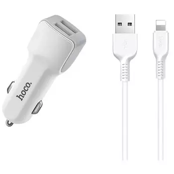 Автомобильное зарядное устройство Hoco Z23 grand style 2xUSB/кабель USB- Lightning 12W (белый)