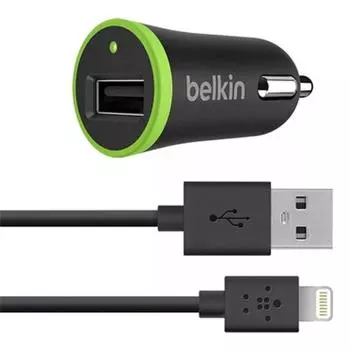 Автомобильное зарядное устройство USB 2000mA витой Lightning 120 см (черный)