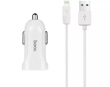 Автомобильный блок питания Hoco Z2 USB+кабель (USB) на (Lightning) 1m/1.5A (белый)
