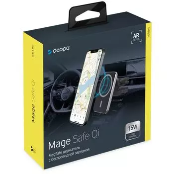 Автомобильный держатель Deppa (55202) Mage Safe Sky магнитный с беспроводной зарядкой (черный)