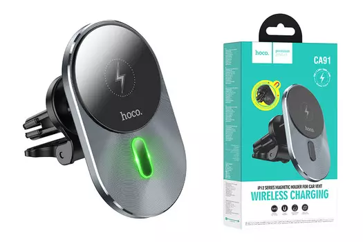 Автомобильный держатель Hoco (CA91) Magic Magnetic с беспроводной зарядкой Magsafe в воздуховод (Grey)