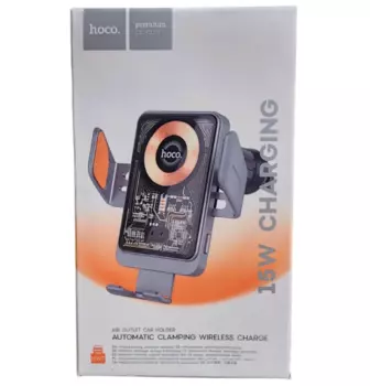 Автомобильный держатель Hoco (HW7) Automatic Clamping Wireless Fast Charge 15W (серый)